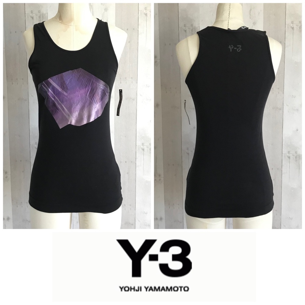 Y-3 Yohji Yamamoto black tank purple graphic top S